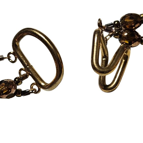 Vintage Triple Strand Red Gold Beaded Necklace Geometric Clasp Retro Fashion - Picture 4 of 6